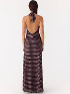 Floating Maxi Dress - Chocolate Blue Polka Dot