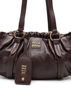 Miu Miu Joie Nappa Leather Shoulder Bag - Dark Brown