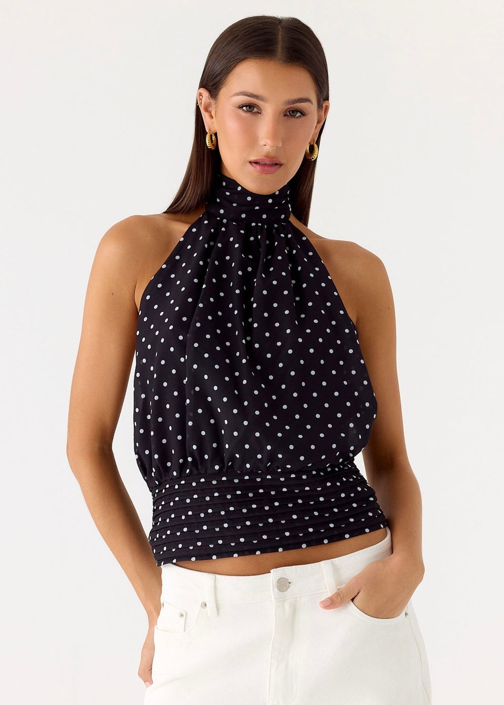 Solene Chiffon Top - Black Polkadot