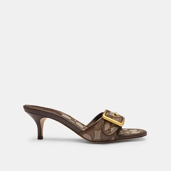COACH - Margot Sandal In Signature Jacquard With Kitten Heel - Oak/Maple