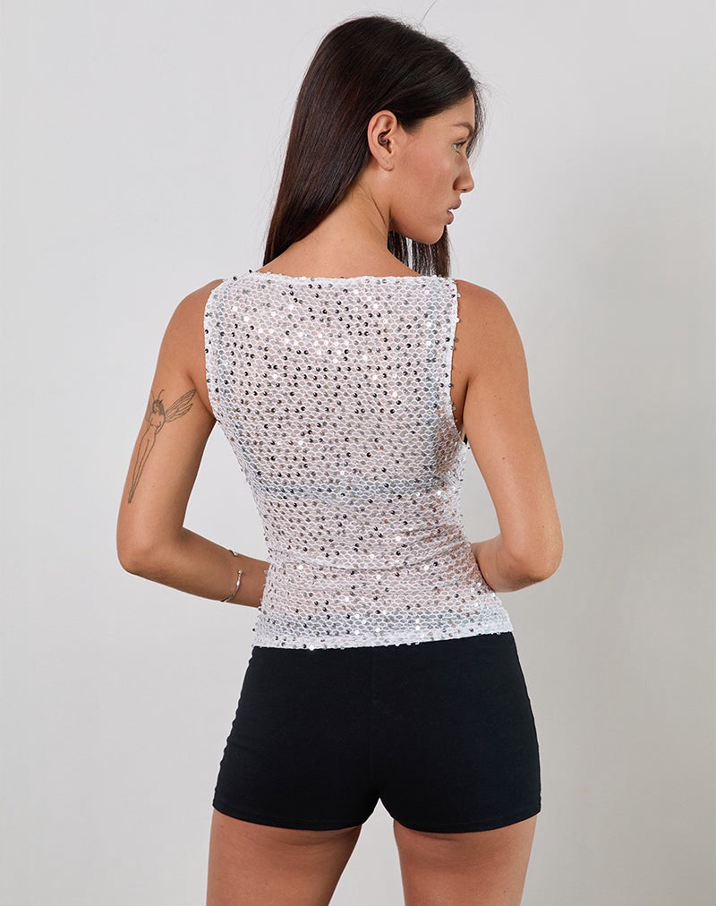 Esme Sequin Top - White