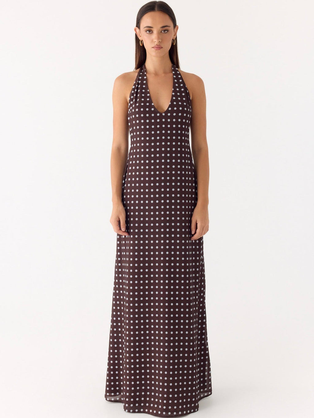 Floating Maxi Dress - Chocolate Blue Polka Dot