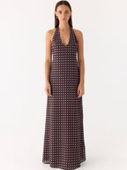 Floating Maxi Dress - Chocolate Blue Polka Dot
