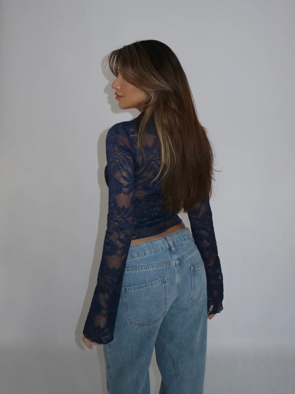 Sienna Lace Long Sleeve Top - Blue