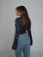 Sienna Lace Long Sleeve Top - Blue
