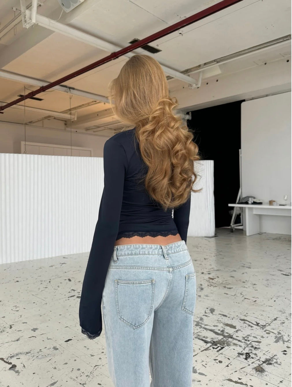 Blair Lace Long Sleeve Top - Navy Blue