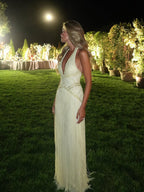 Serena Halter Fringe Maxi Dress - Butter Yellow