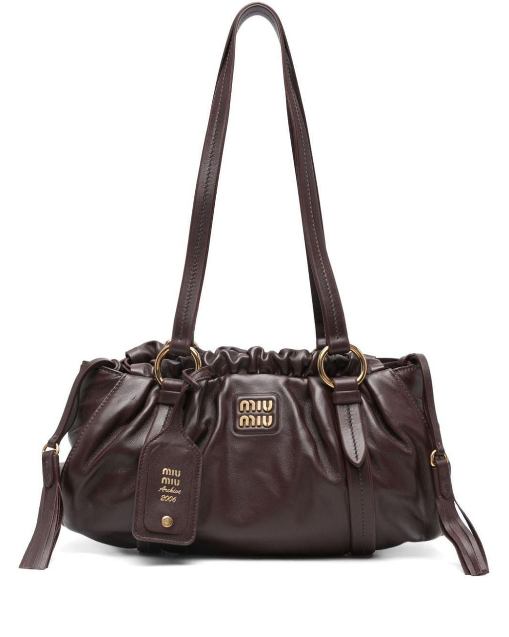 Miu Miu Joie Nappa Leather Shoulder Bag - Dark Brown