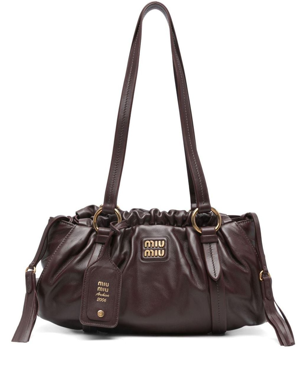 Miu Miu Joie Nappa Leather Shoulder Bag - Dark Brown