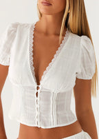 Peach Button Up Top - White