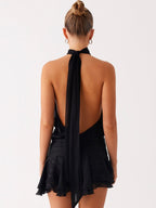 Solene Chiffon Mini Dress - Black