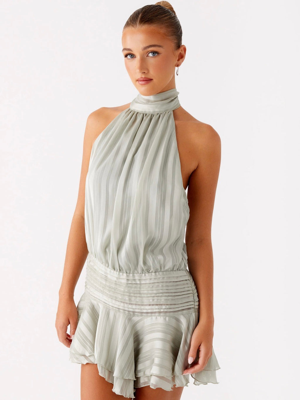 Solene Chiffon Mini Dress - Grey