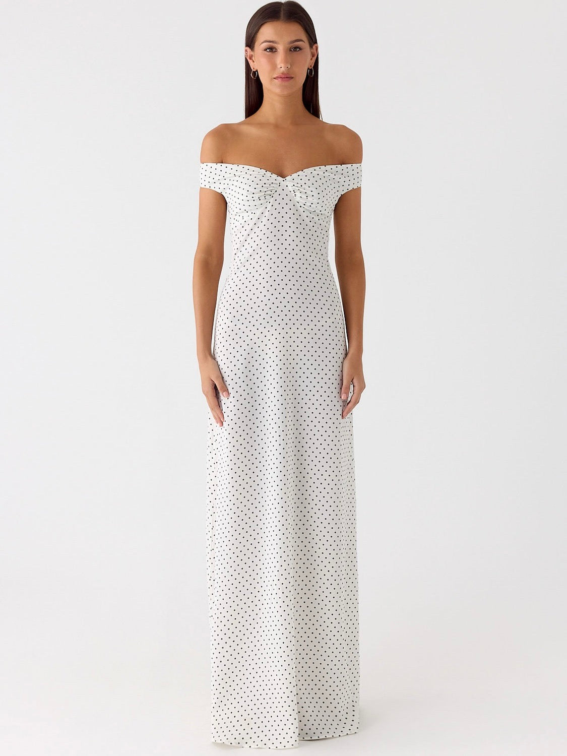 Melany Maxi Dress - White Polka Dot