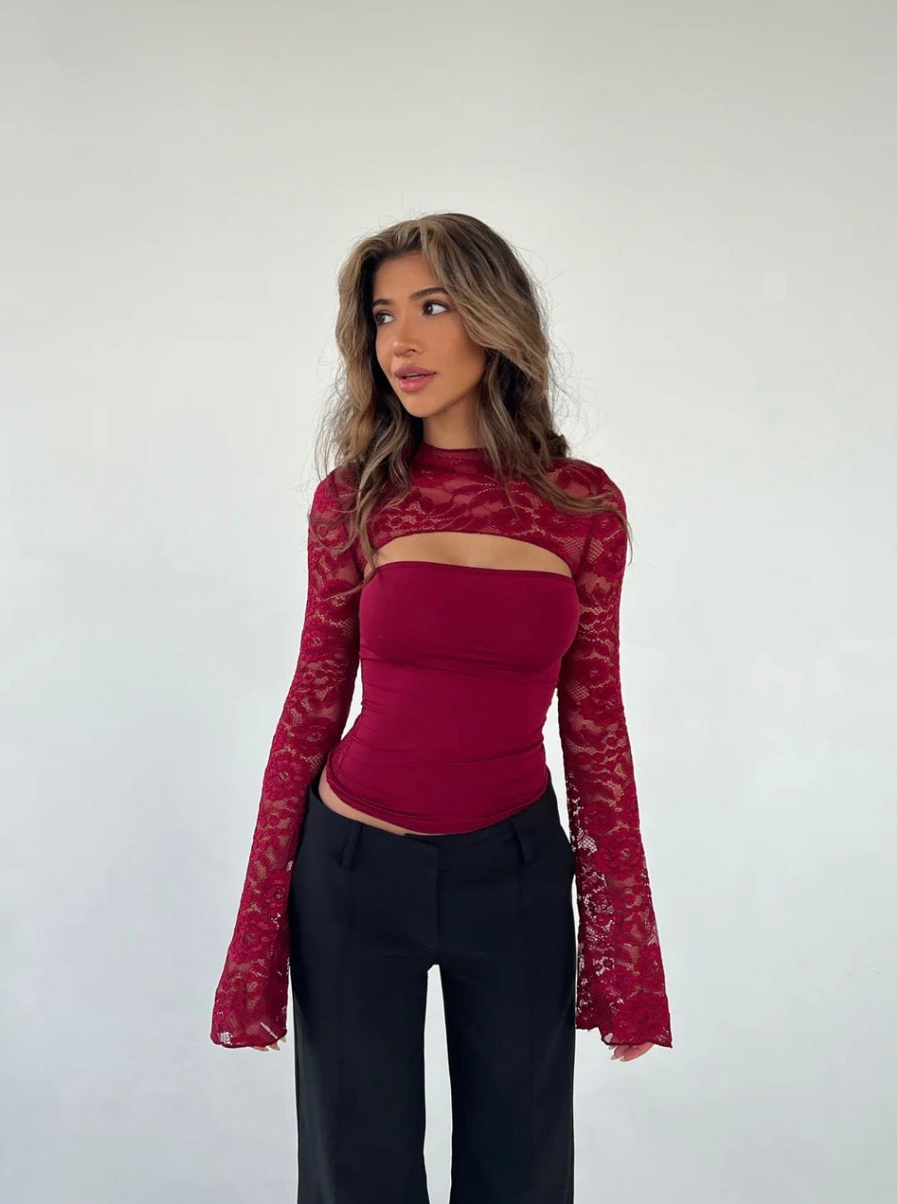Brandy Lace Top - Maroon