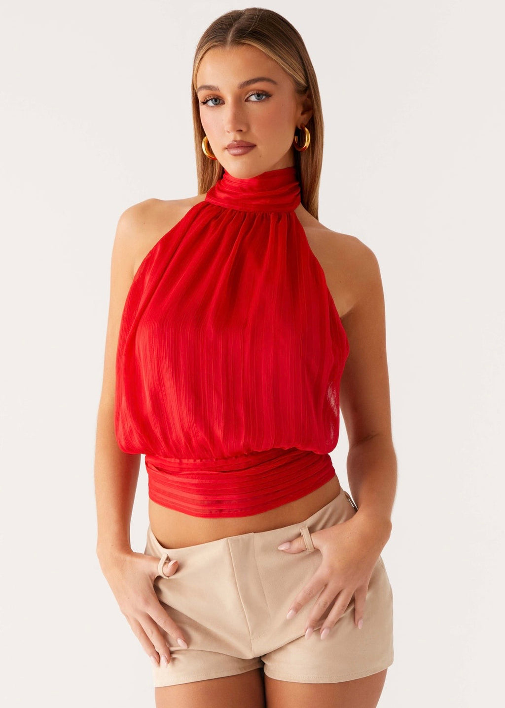 Solene Chiffon Top - Red