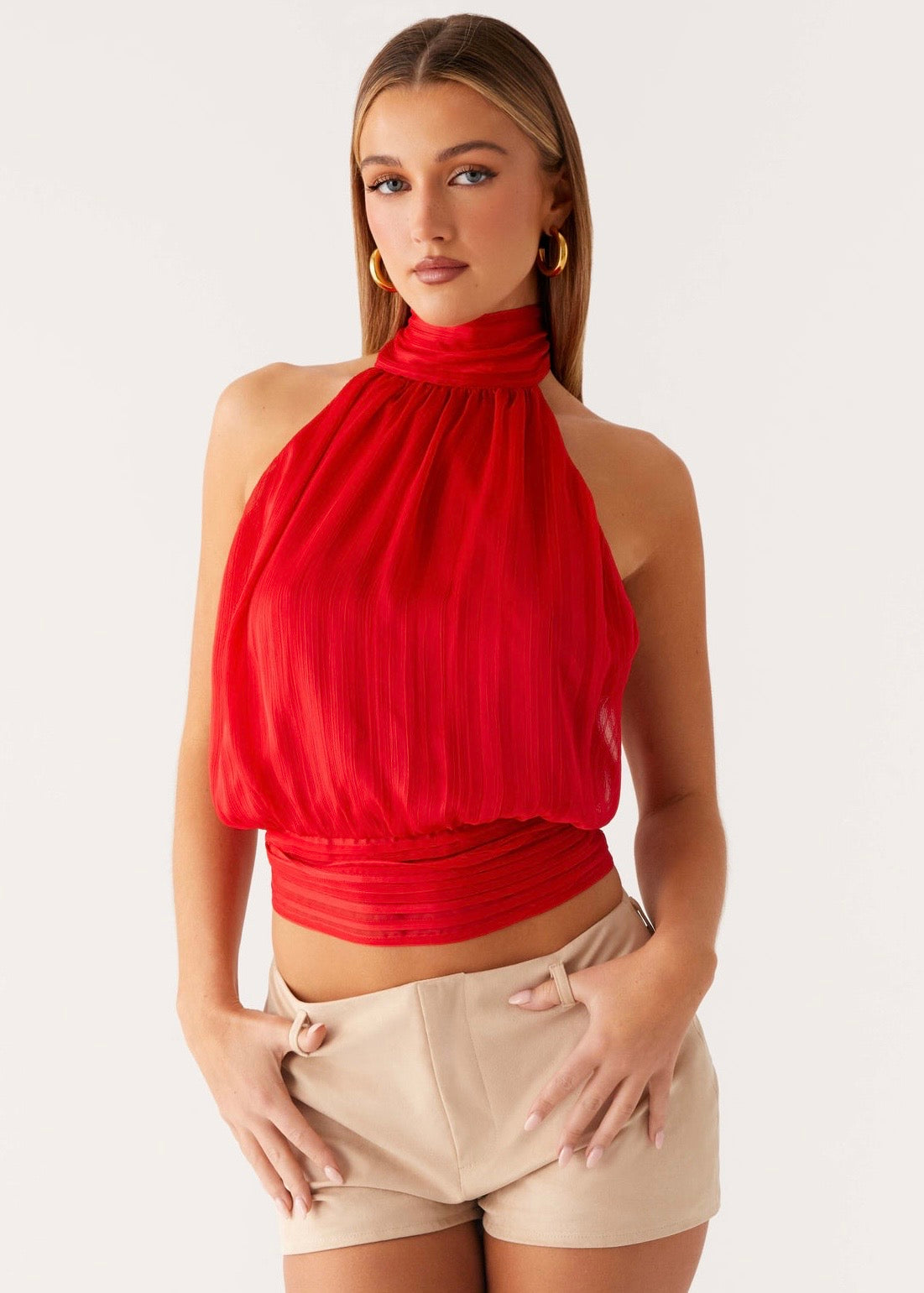 Solene Chiffon Top - Red
