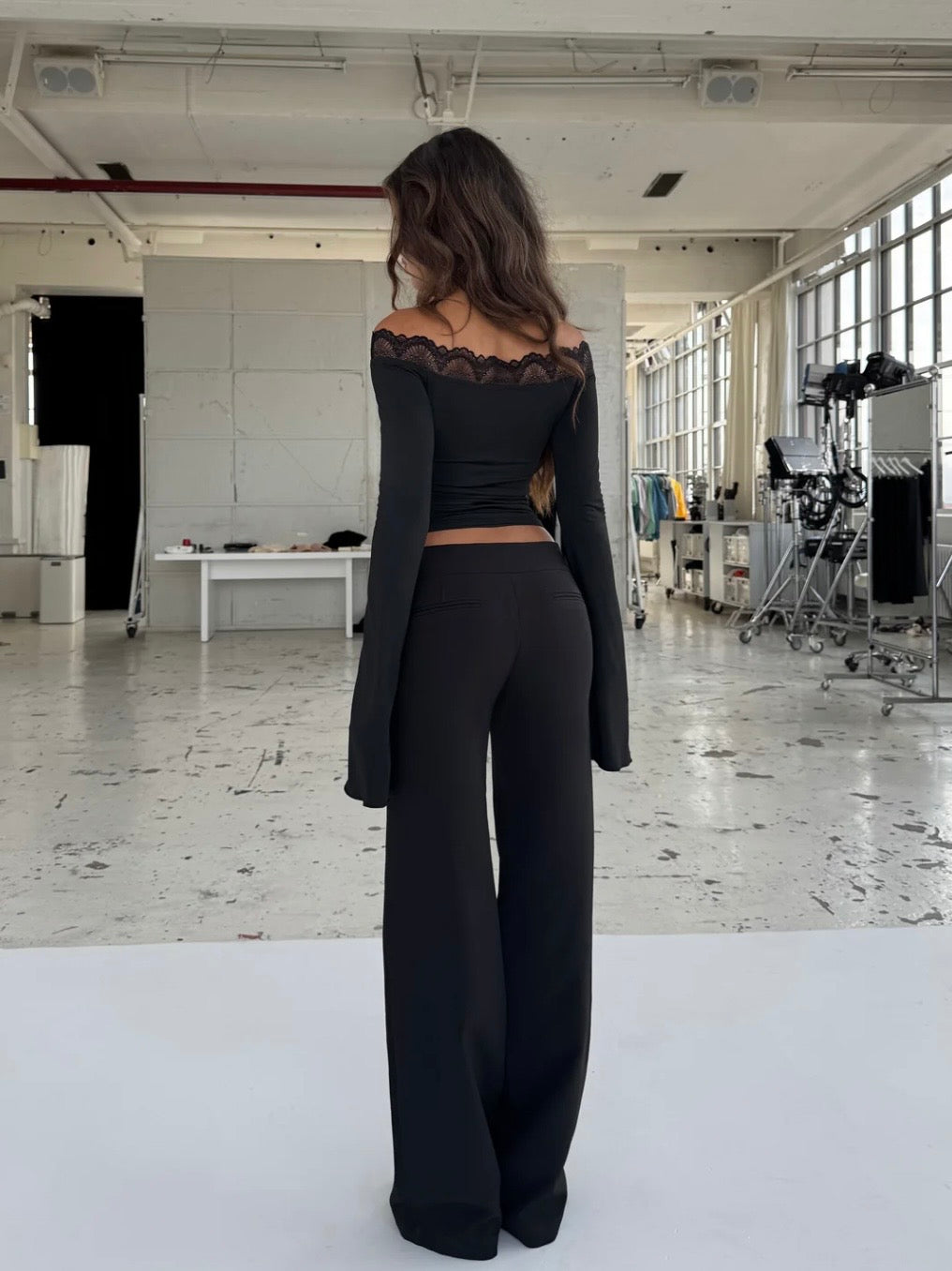 Knowless Lace Long Sleeve Top - Black