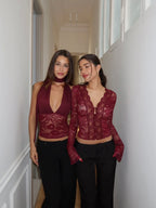 Sienna Lace Long Sleeve Top - Maroon