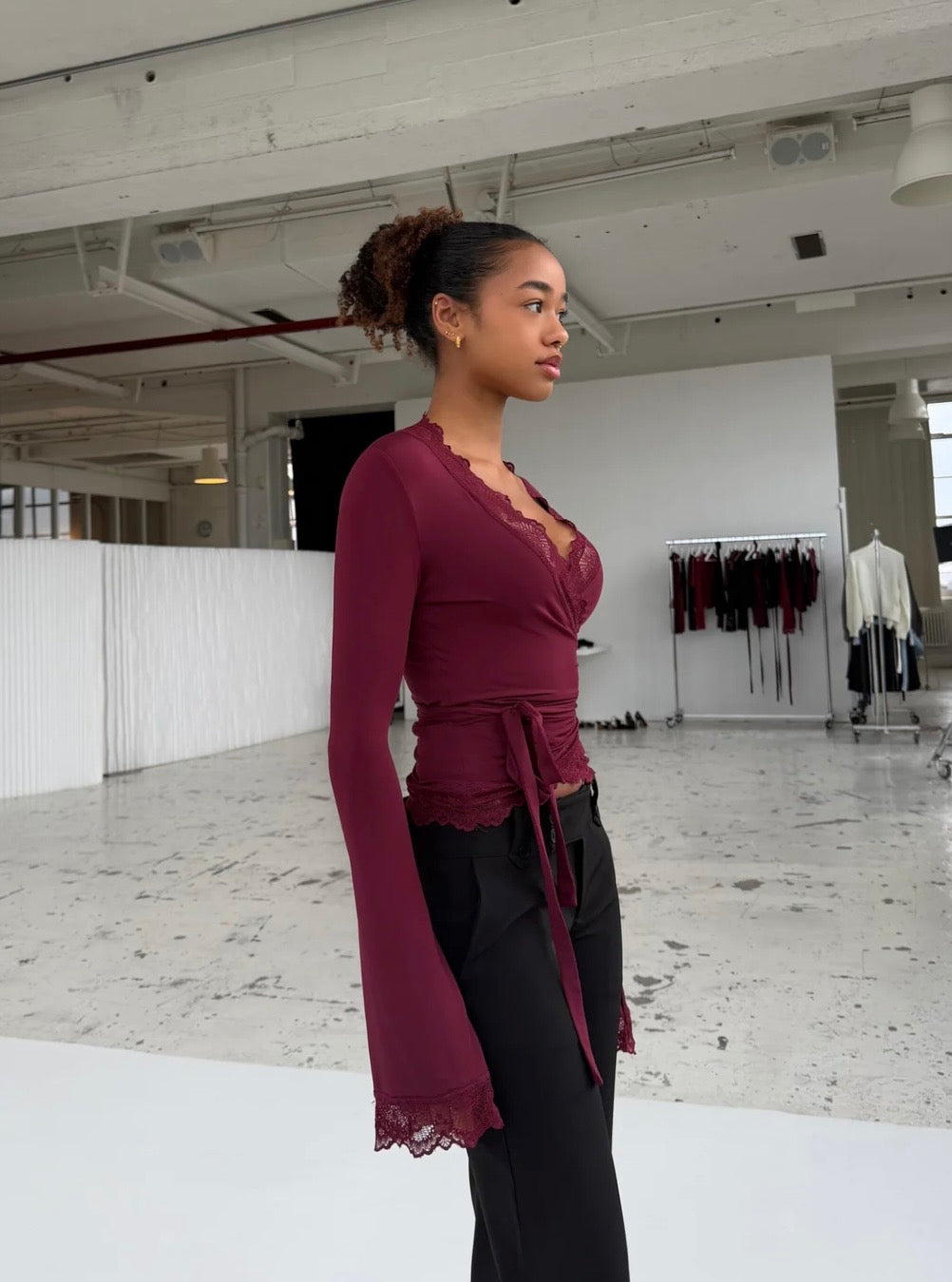Capri Lace Long Sleeve Top - Maroon