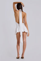 Livia Backless Mini Dress - White Polka Dot