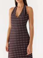 Floating Maxi Dress - Chocolate Blue Polka Dot