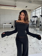 Knowless Lace Long Sleeve Top - Black