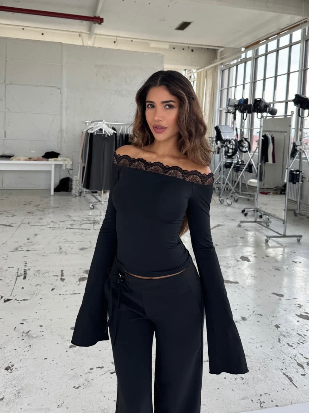 Knowless Lace Long Sleeve Top - Black