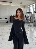 Knowless Lace Long Sleeve Top - Black