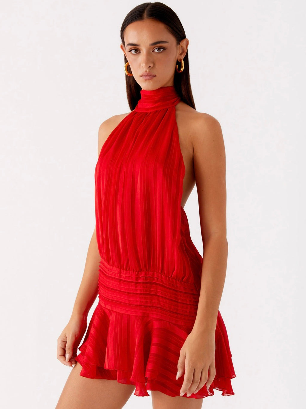 Solene Chiffon Mini Dress - Red