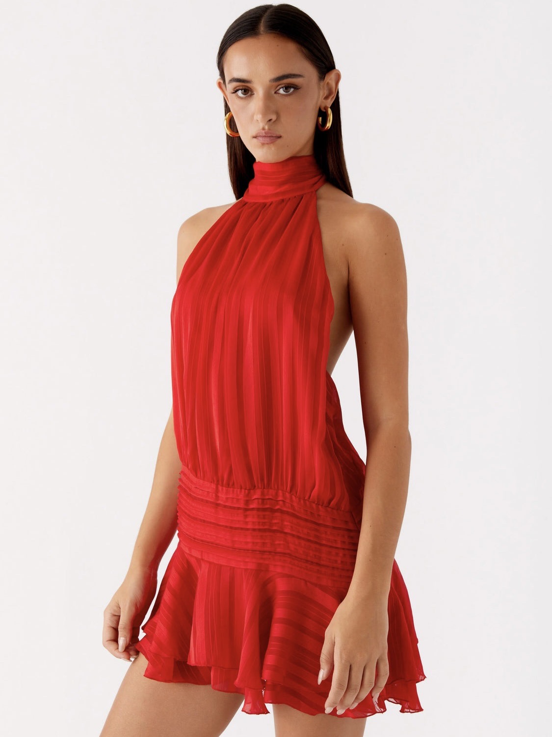 Solene Chiffon Mini Dress - Red