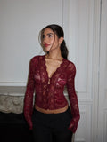 Sienna Lace Long Sleeve Top - Maroon