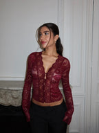 Sienna Lace Long Sleeve Top - Maroon