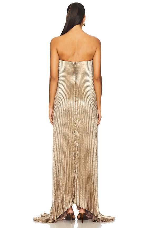 L’Idee Black Tie Gown Fully Pleated - Gold Shimmer