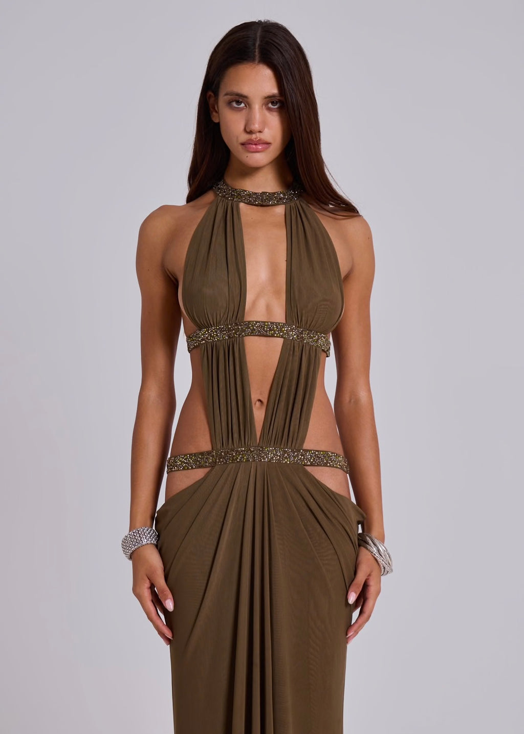 6AM Cut Out Maxi Dress - Brown