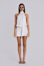 Livia Backless Mini Dress - White Polka Dot