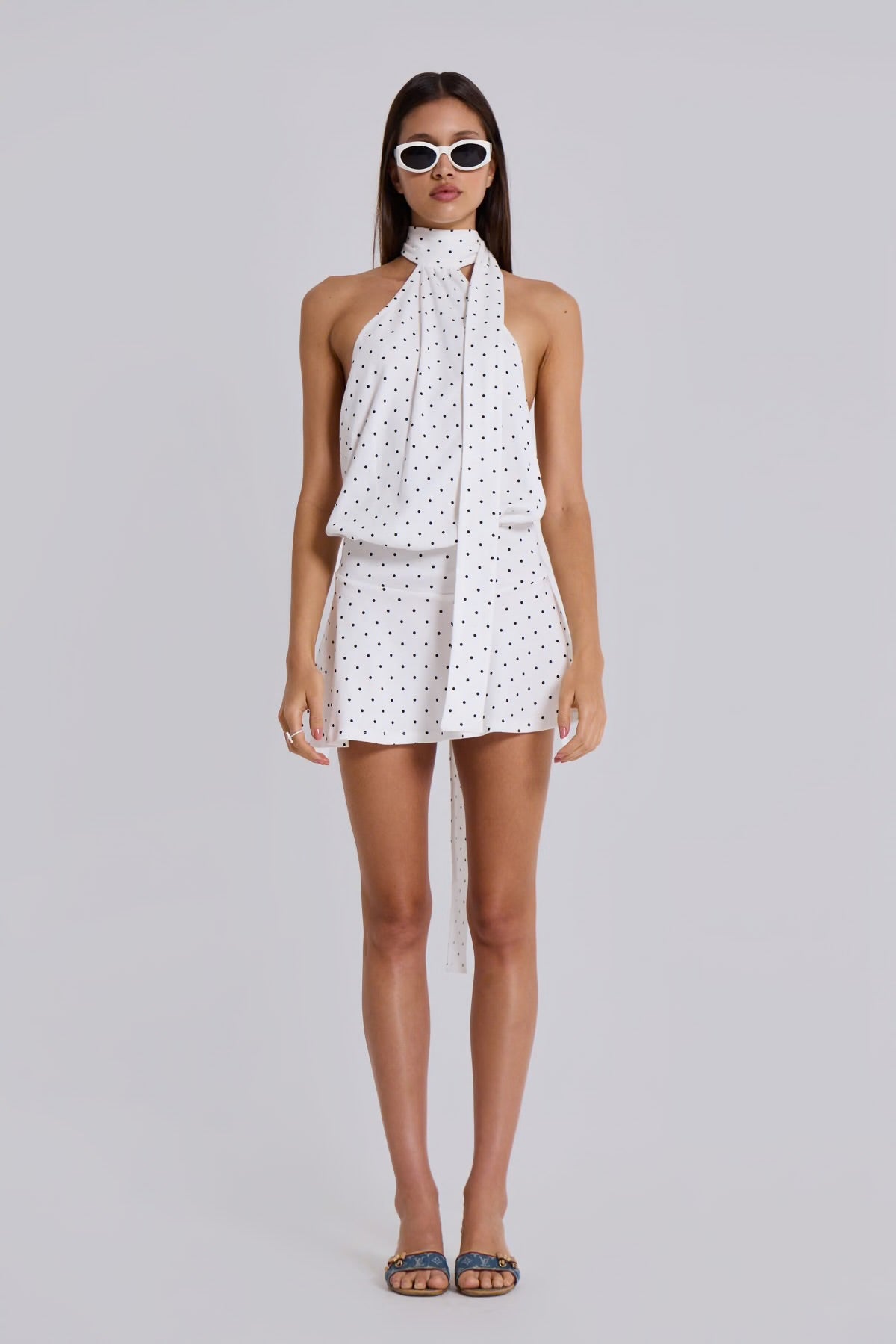 Livia Backless Mini Dress - White Polka Dot
