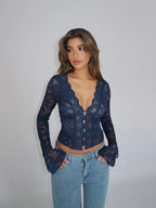 Sienna Lace Long Sleeve Top - Blue