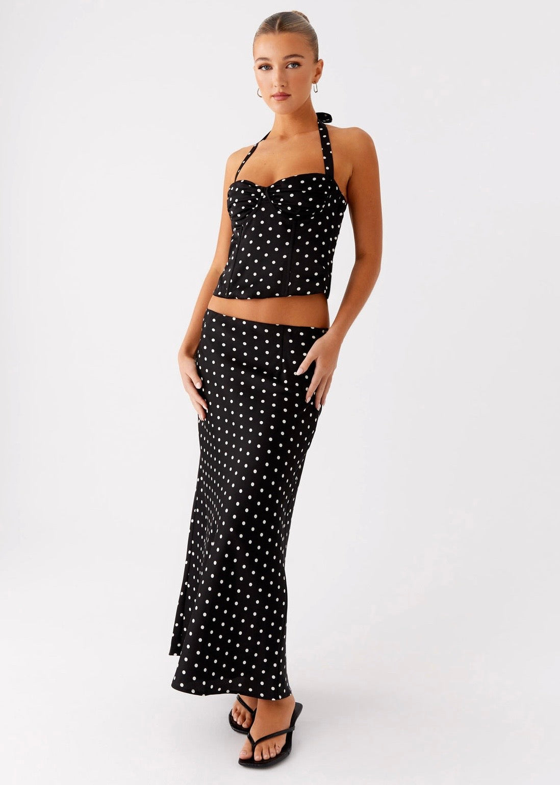 Cherry Two Piece Set - Black Polka Dot