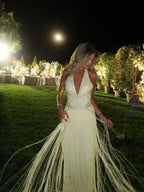 Serena Halter Fringe Maxi Dress - Butter Yellow