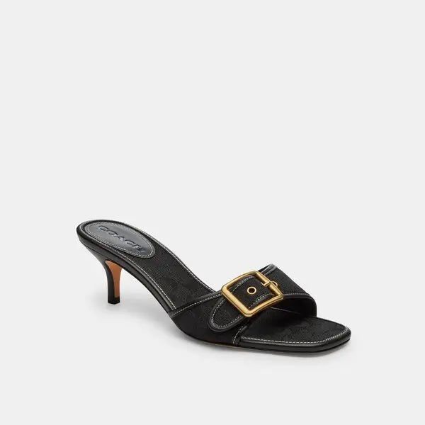 COACH - Margot Sandal in Signature Jacquard With Kitten Heel - Black