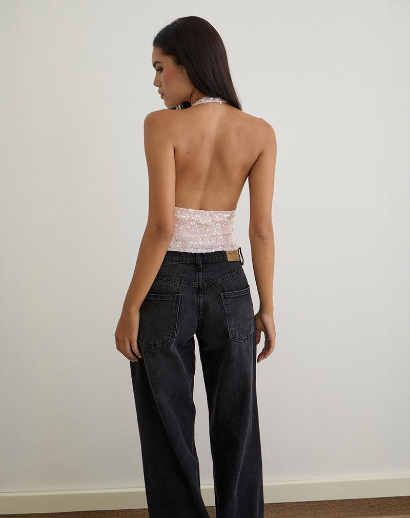 Cosette Halter Sequin Top - Blush