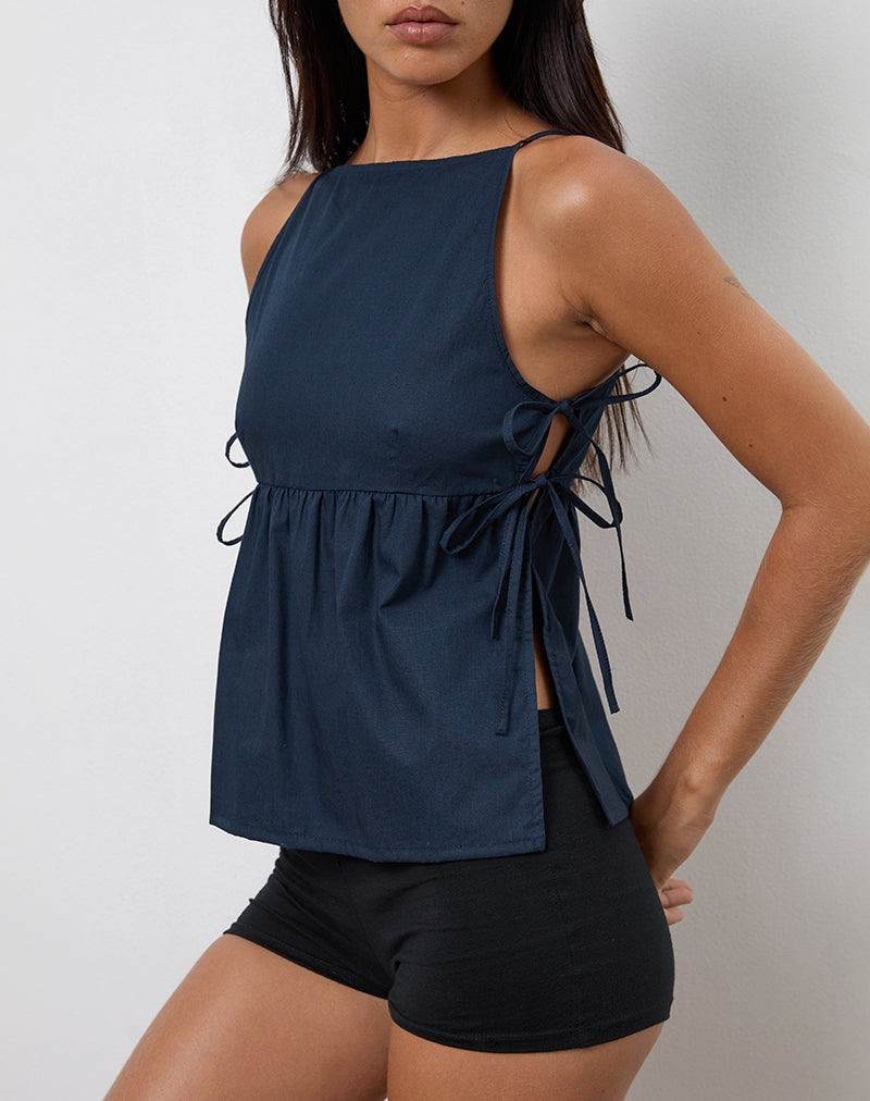 Sienna Tie-Side Top - Navy Blue
