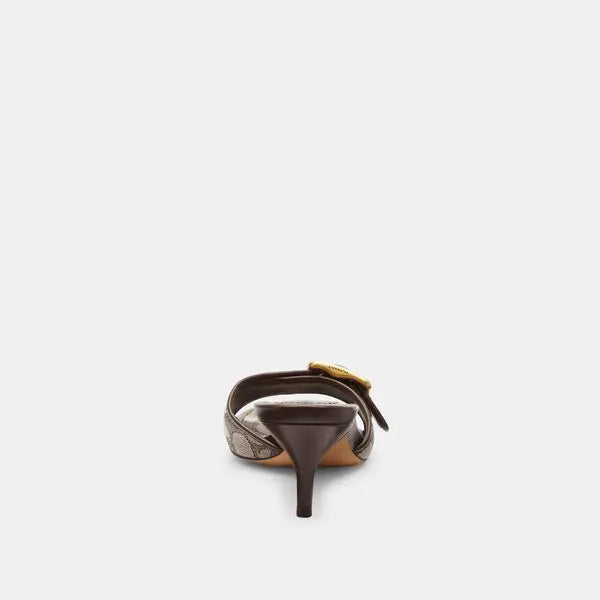 COACH - Margot Sandal In Signature Jacquard With Kitten Heel - Oak/Maple