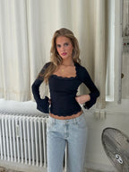 Blair Lace Long Sleeve Top - Navy Blue