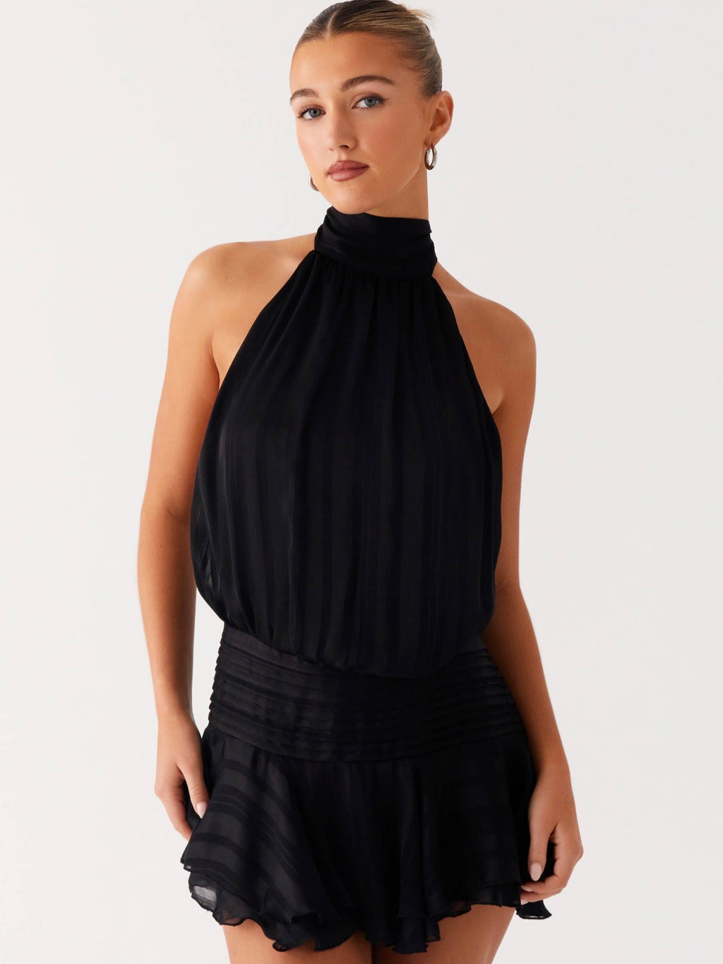 Solene Chiffon Mini Dress - Black