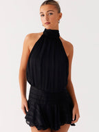 Solene Chiffon Mini Dress - Black