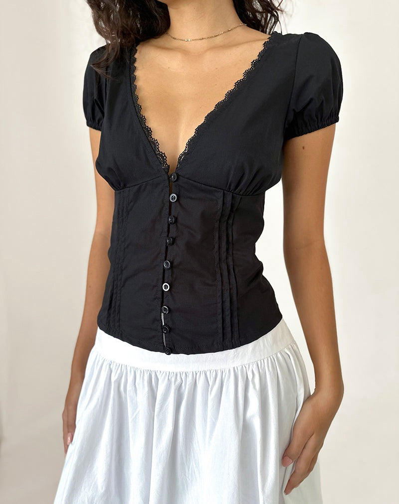 Peach Button Up Top - Black