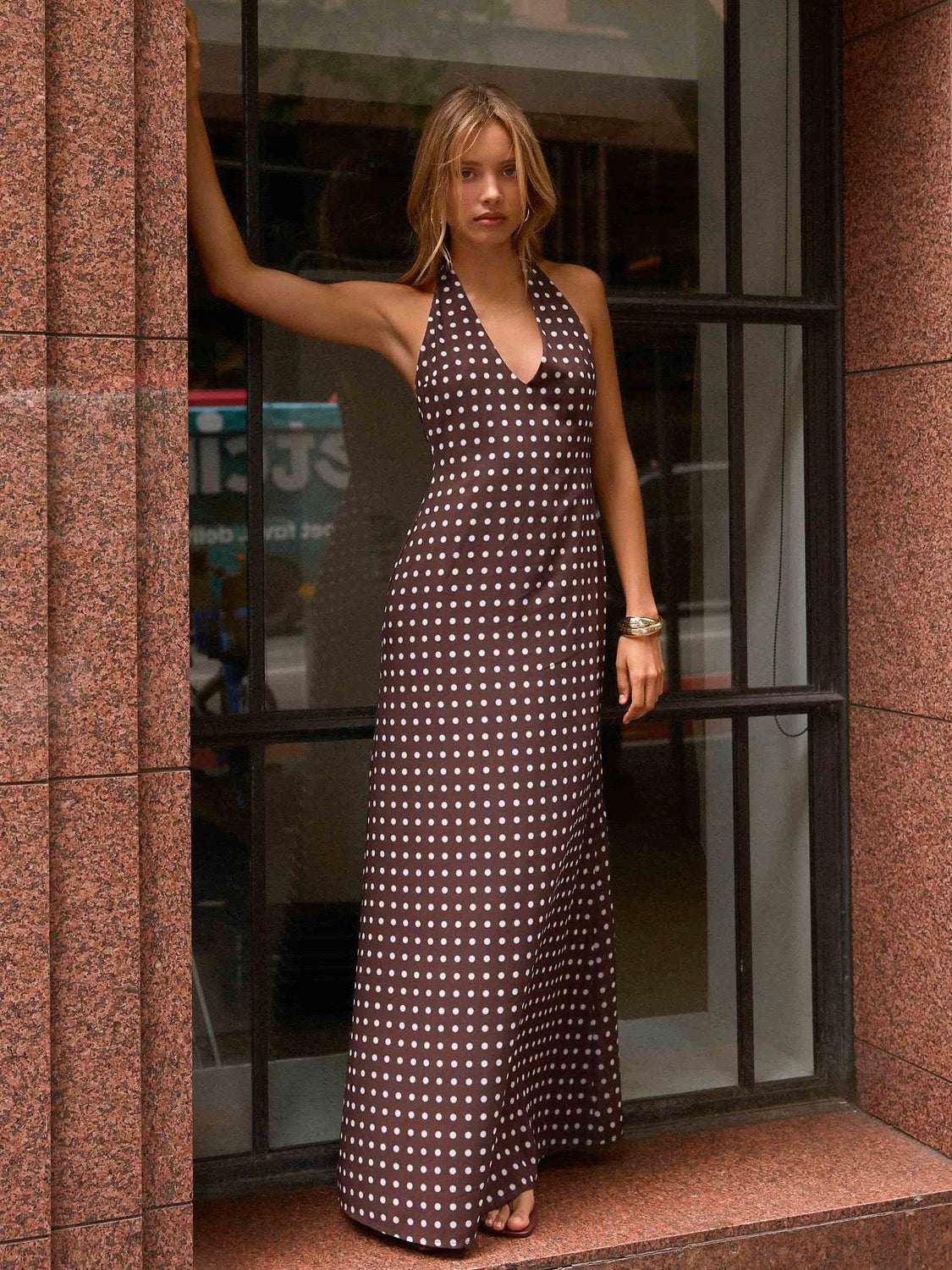 Floating Maxi Dress - Chocolate Blue Polka Dot
