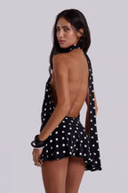 Livia Backless Mini Dress - Black Polka Dot