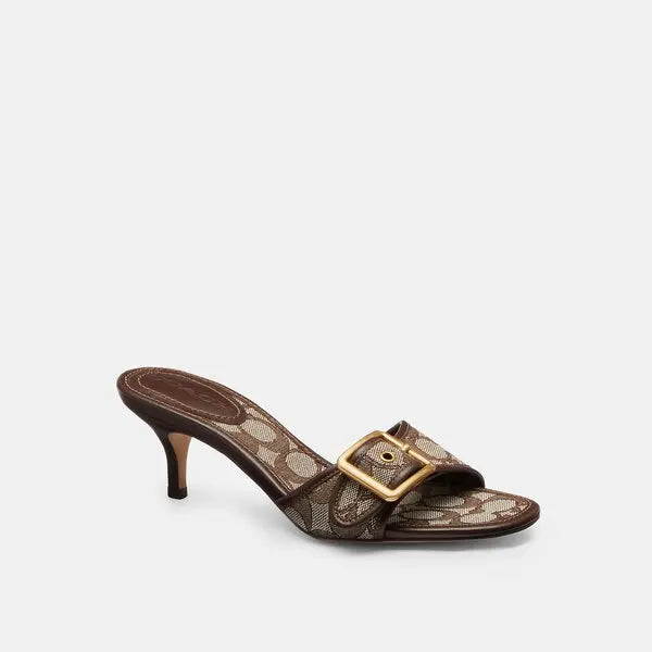 COACH - Margot Sandal In Signature Jacquard With Kitten Heel - Oak/Maple